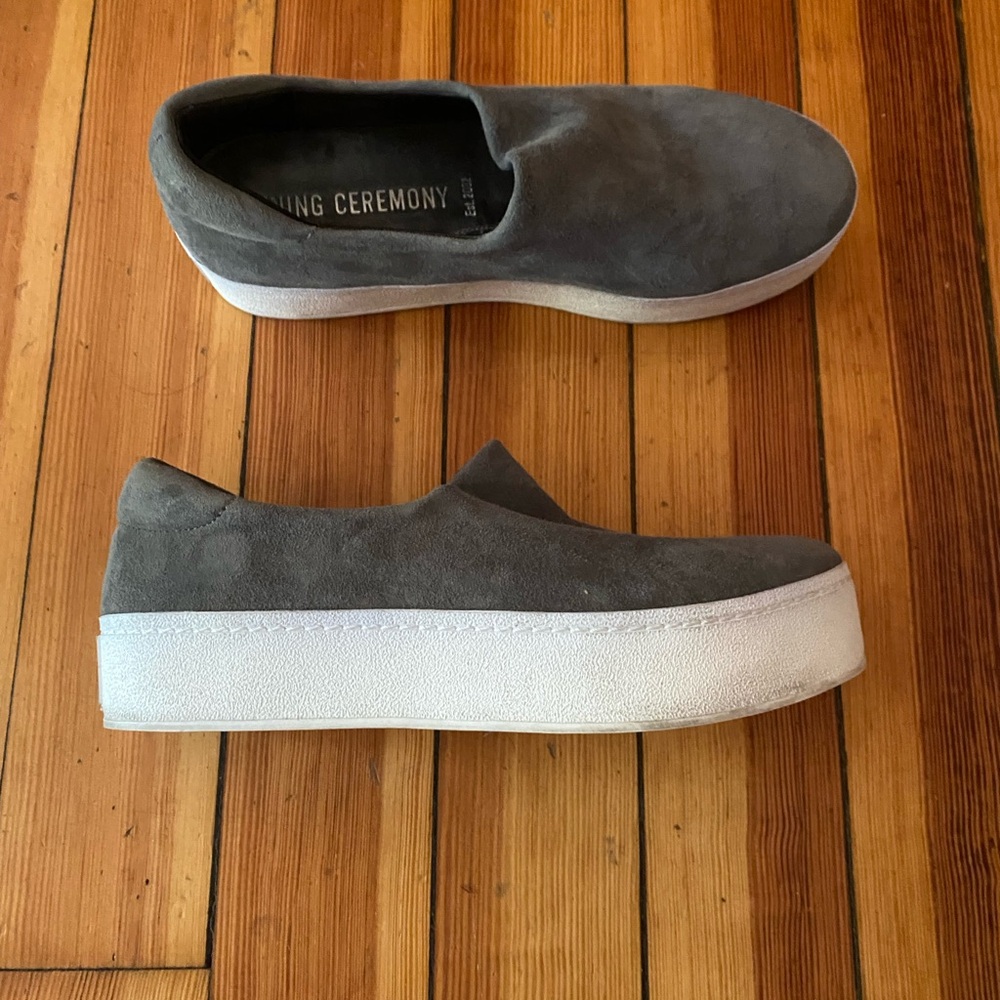 Opening Ceremony grey suede white platform sneakers
